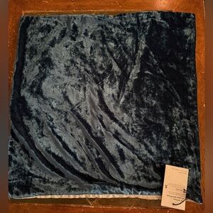 West Elm Blue Velvet and Cream Linen Fabric Accent Pillow Cover